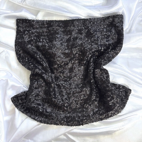 Dejavu Tops - DejaVu Womens Black Sequin Tube Top Strapless Party Shimmer Bodice Blouse